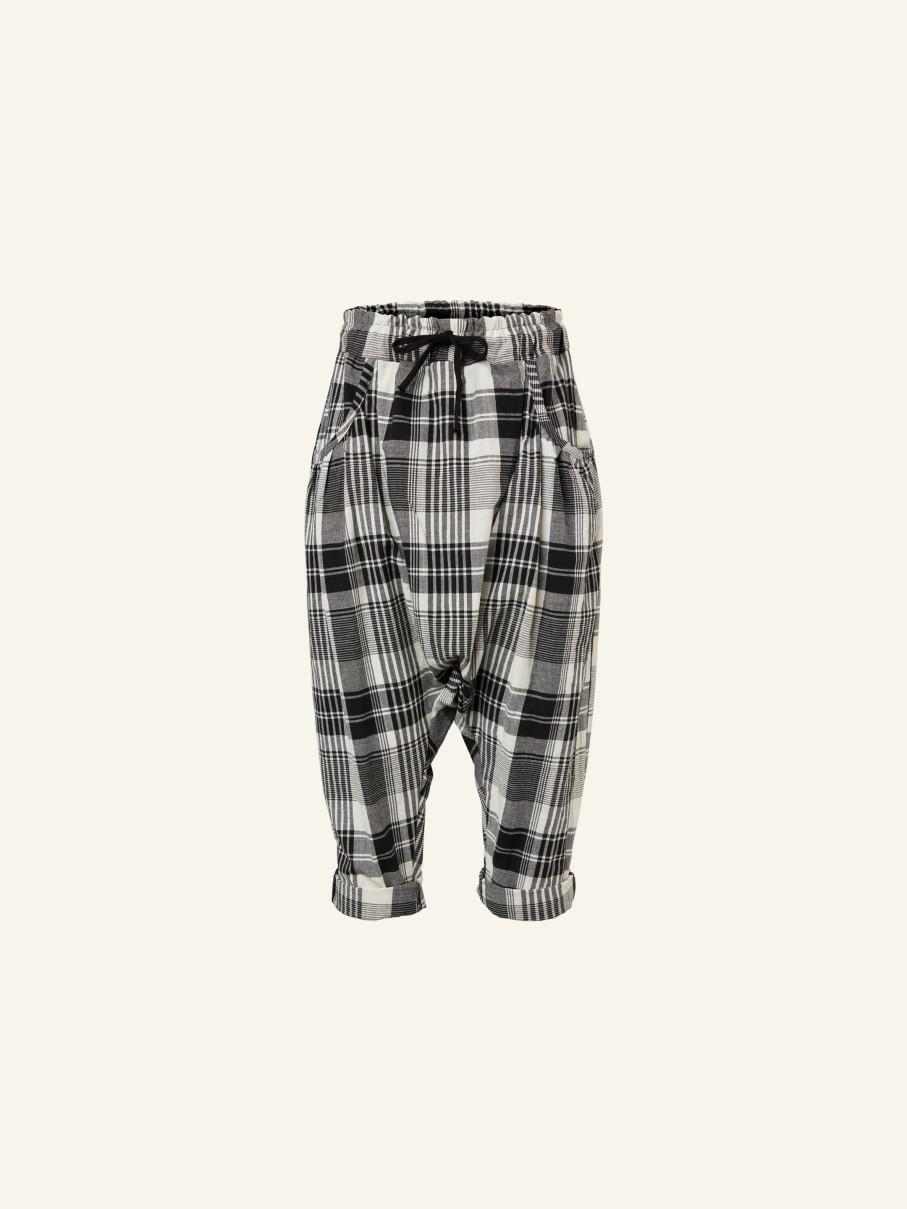 WENDYKEI Low Crotch Trousers In B/W Tartan Fabric