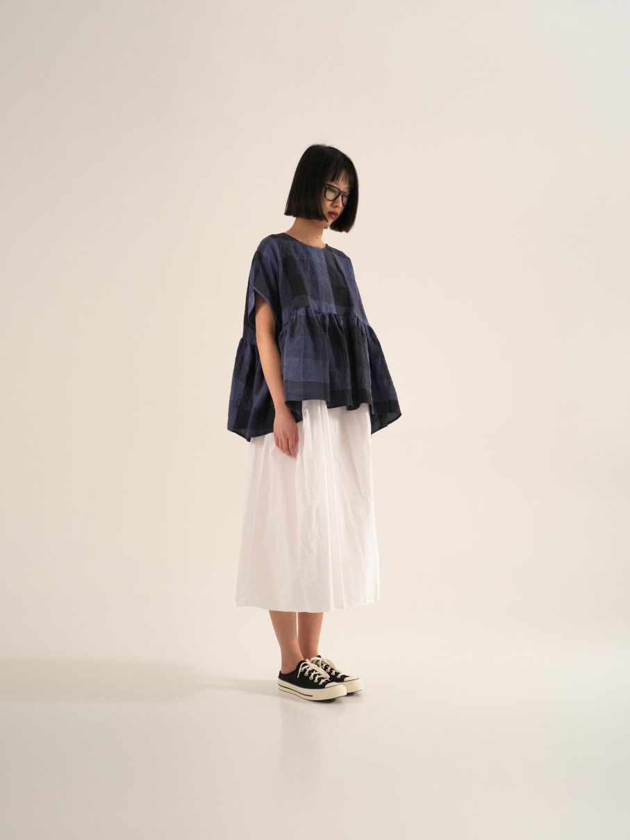 WENDYKEI Blue Checked Linen Blouse