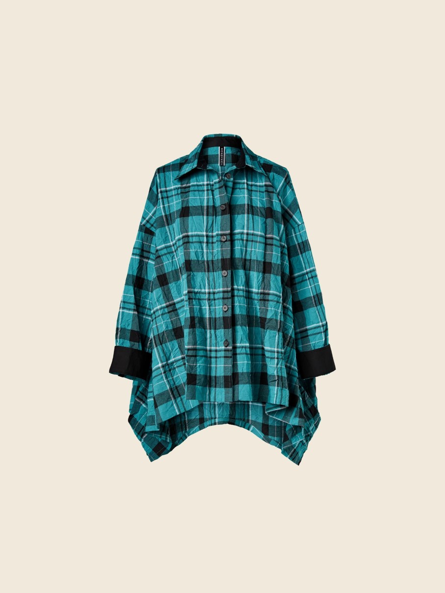 WENDYKEI Aqua Green Checked Over Shirt