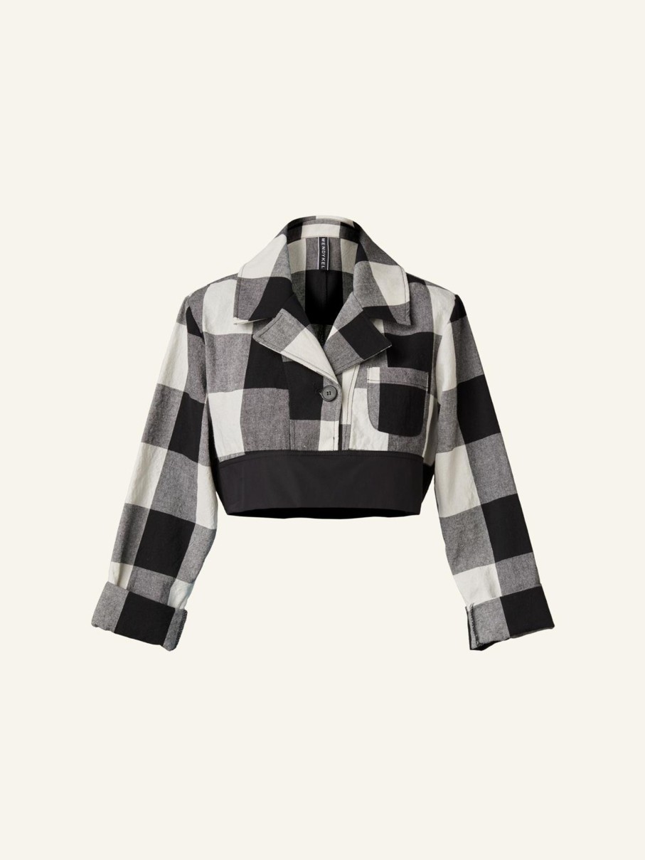 WENDYKEI B/W Checked Crop Shirt