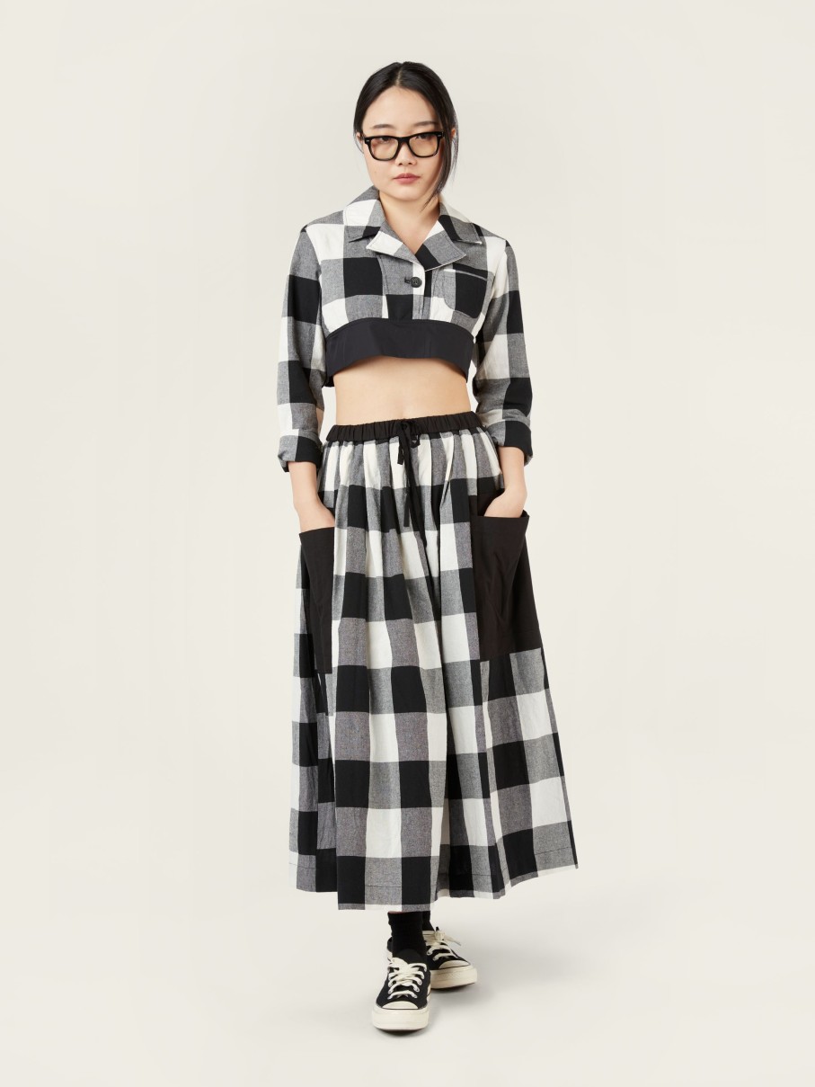 WENDYKEI B/W Checked Crop Shirt