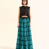 WENDYKEI Aqua Green Checked Long Skirt