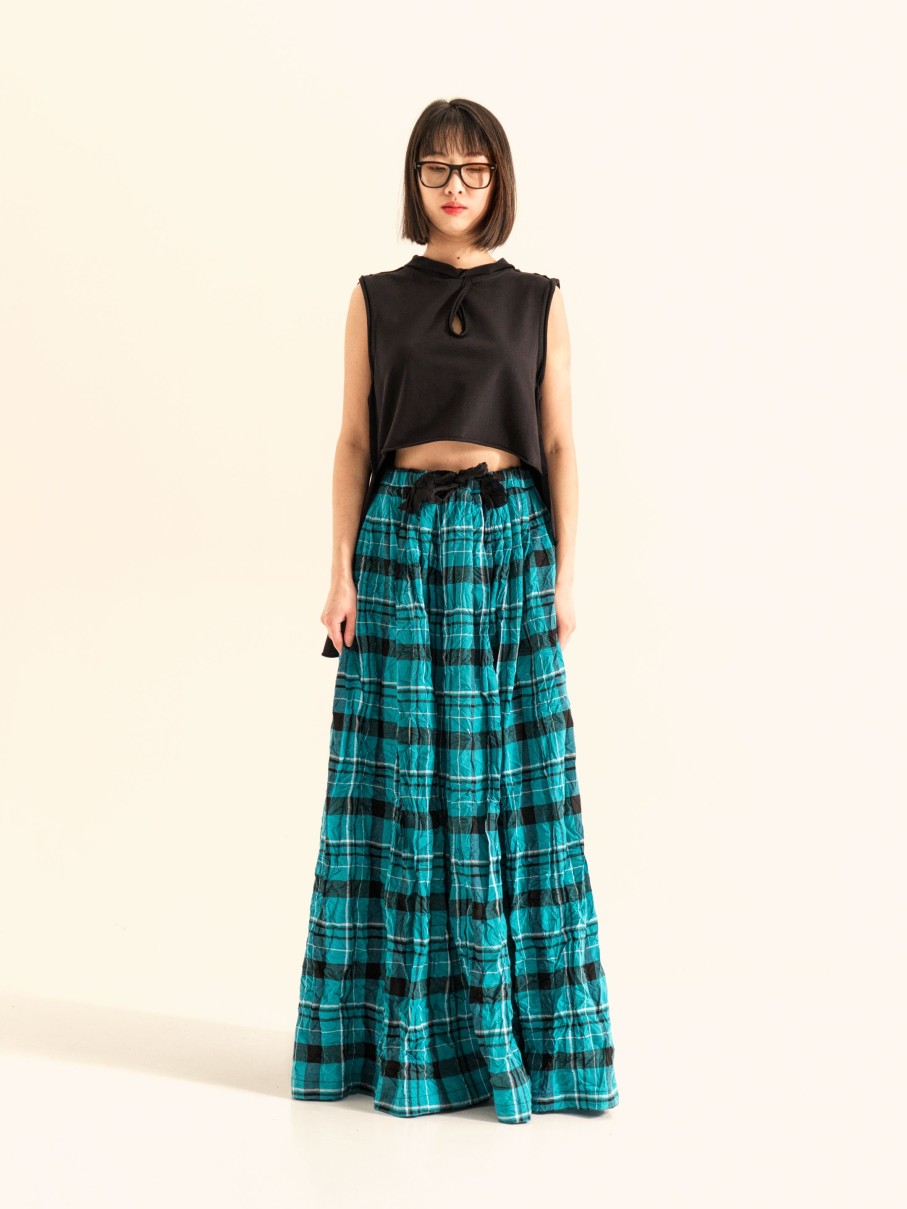 WENDYKEI Aqua Green Checked Long Skirt