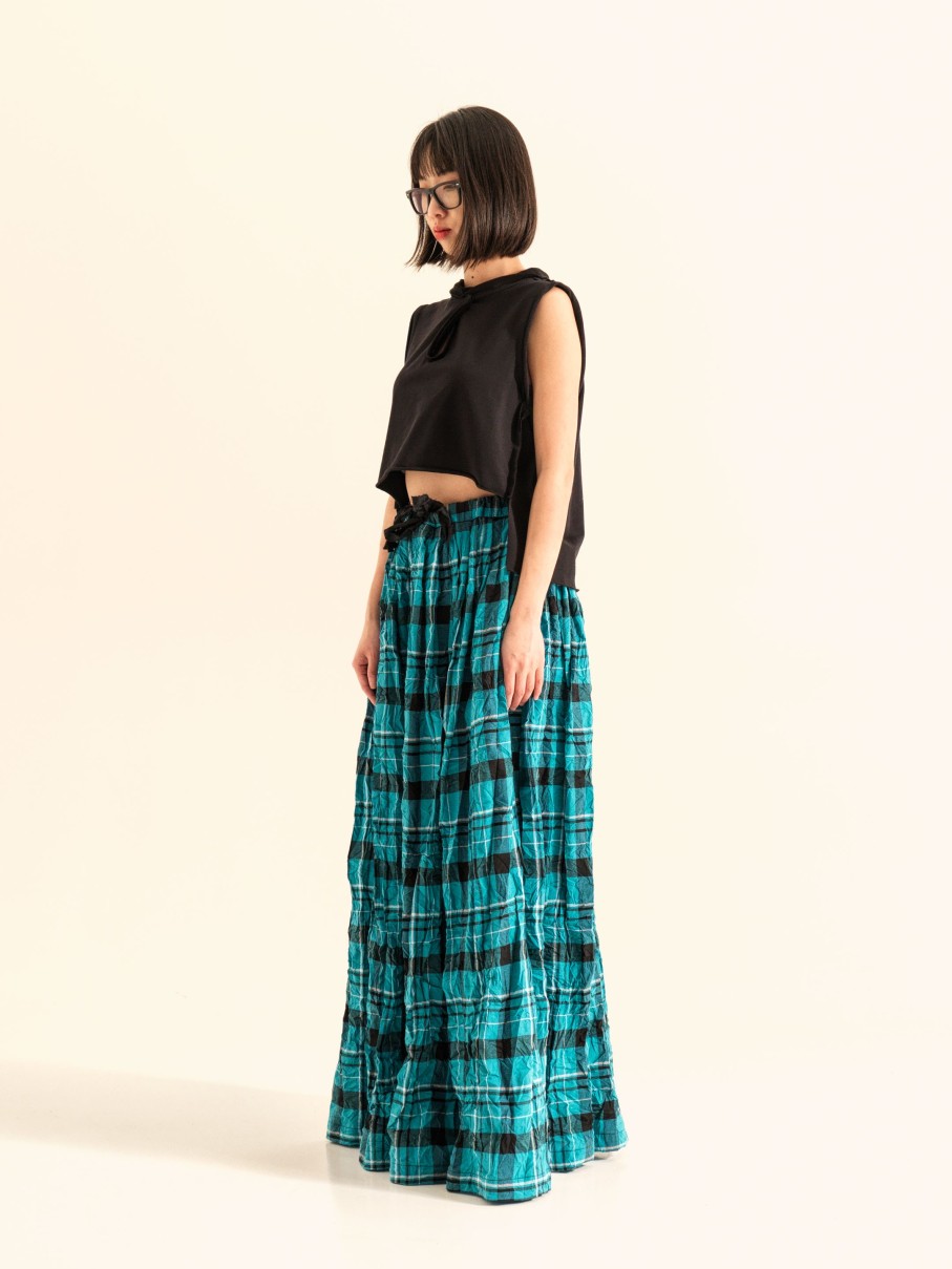 WENDYKEI Aqua Green Checked Long Skirt