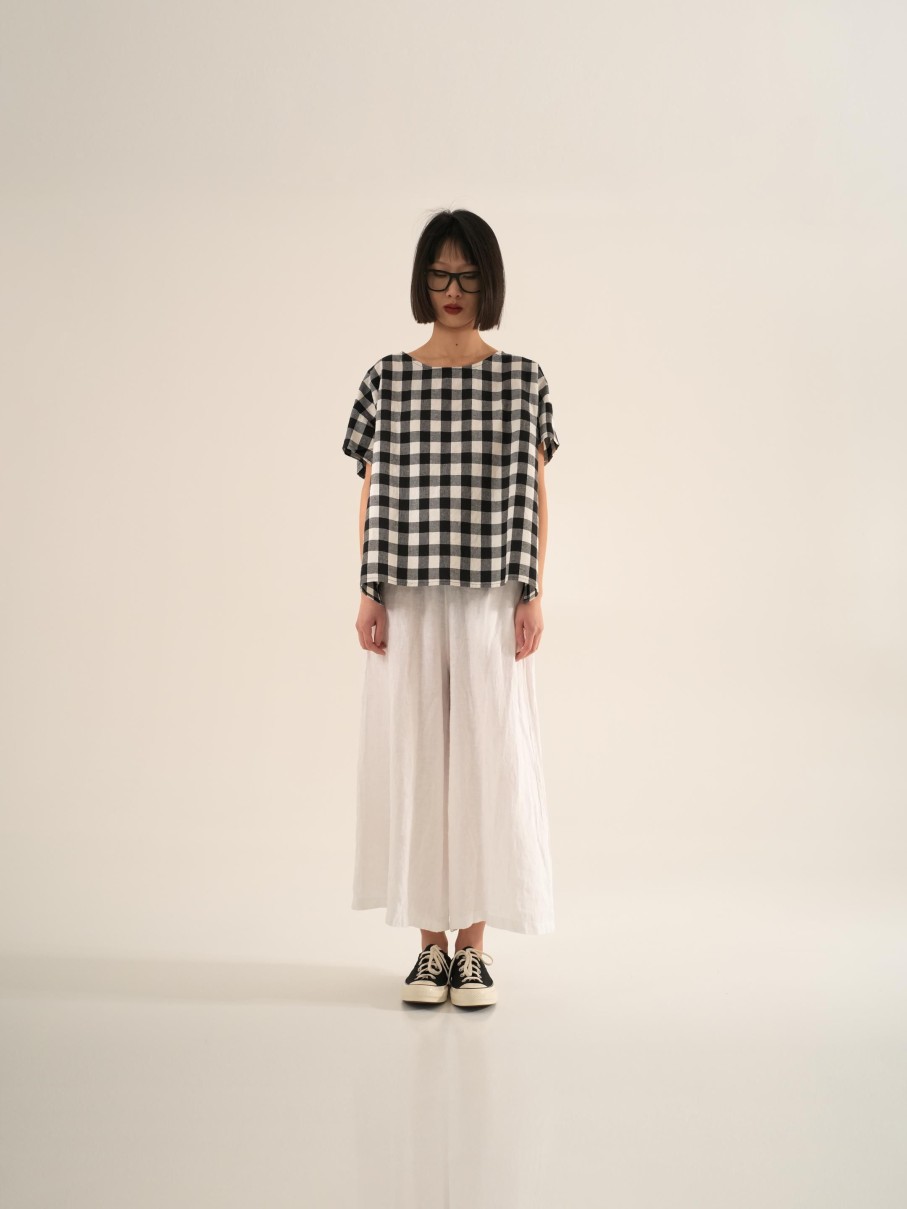 WENDYKEI B/W Checked Linen/Cotton Blend T-Shirt