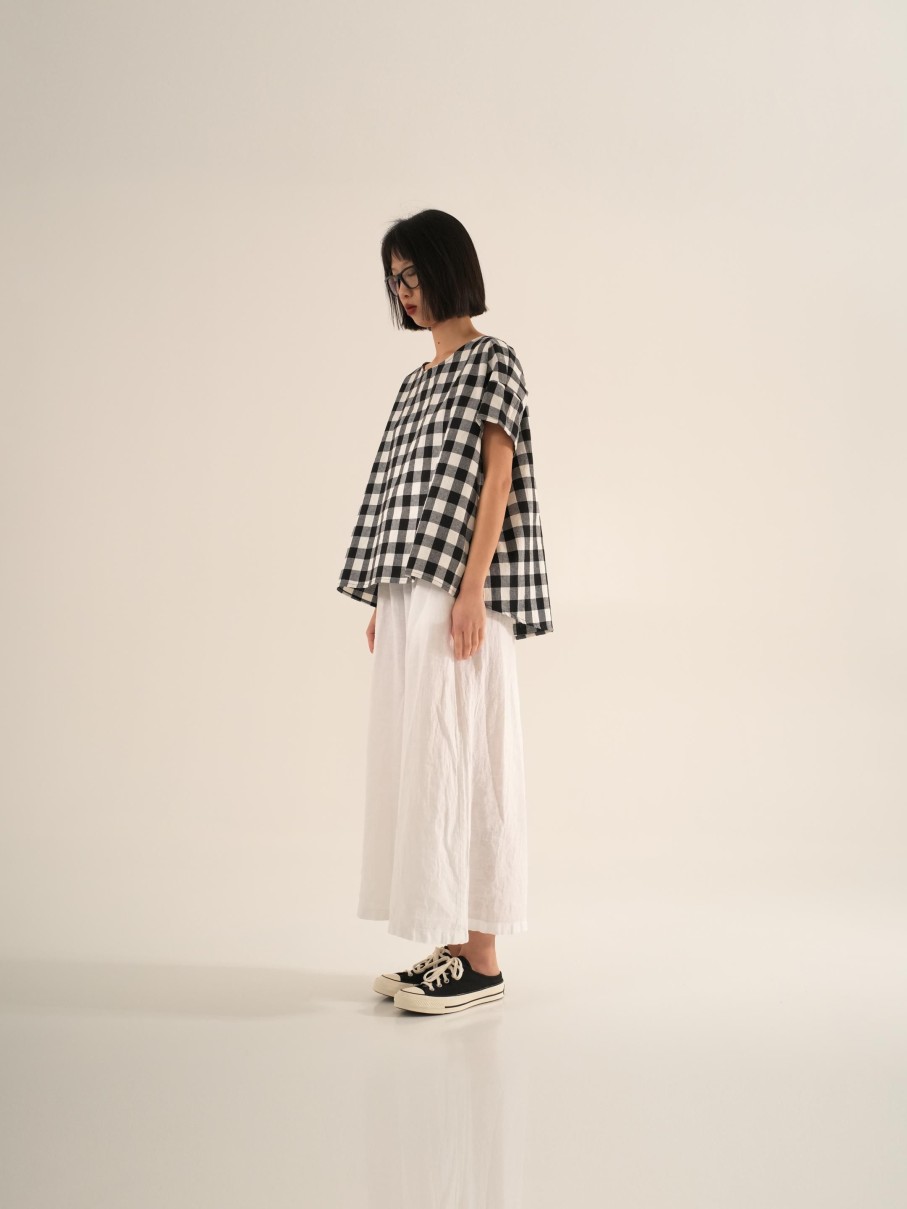 WENDYKEI B/W Checked Linen/Cotton Blend T-Shirt