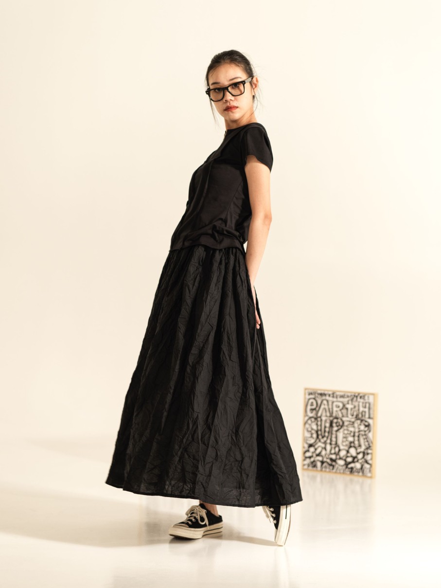 WENDYKEI Wide Skirt With Wrinkled Effect