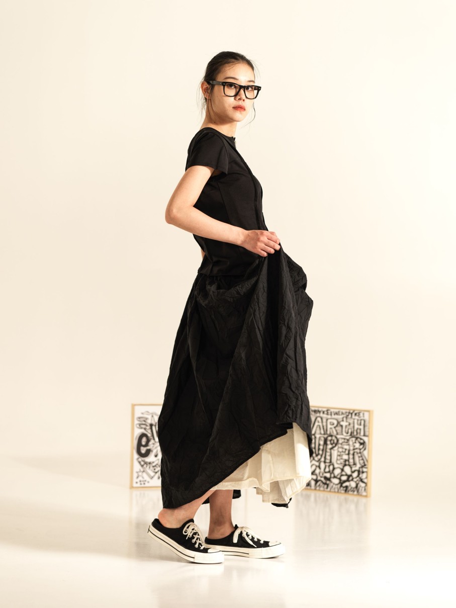 WENDYKEI Wide Skirt With Wrinkled Effect