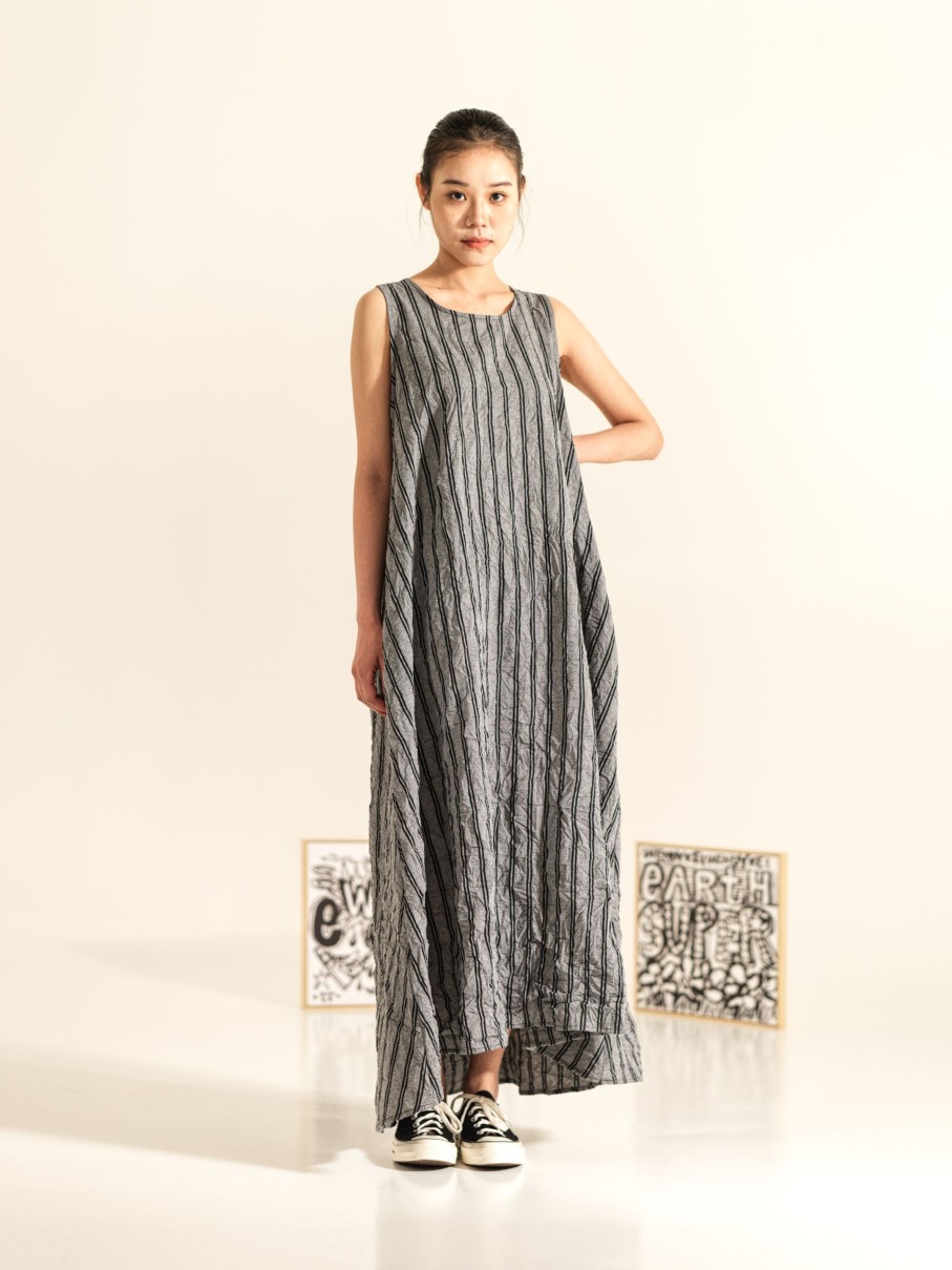 WENDYKEI Striped Sleeveless Dress With Wrinkled Effect