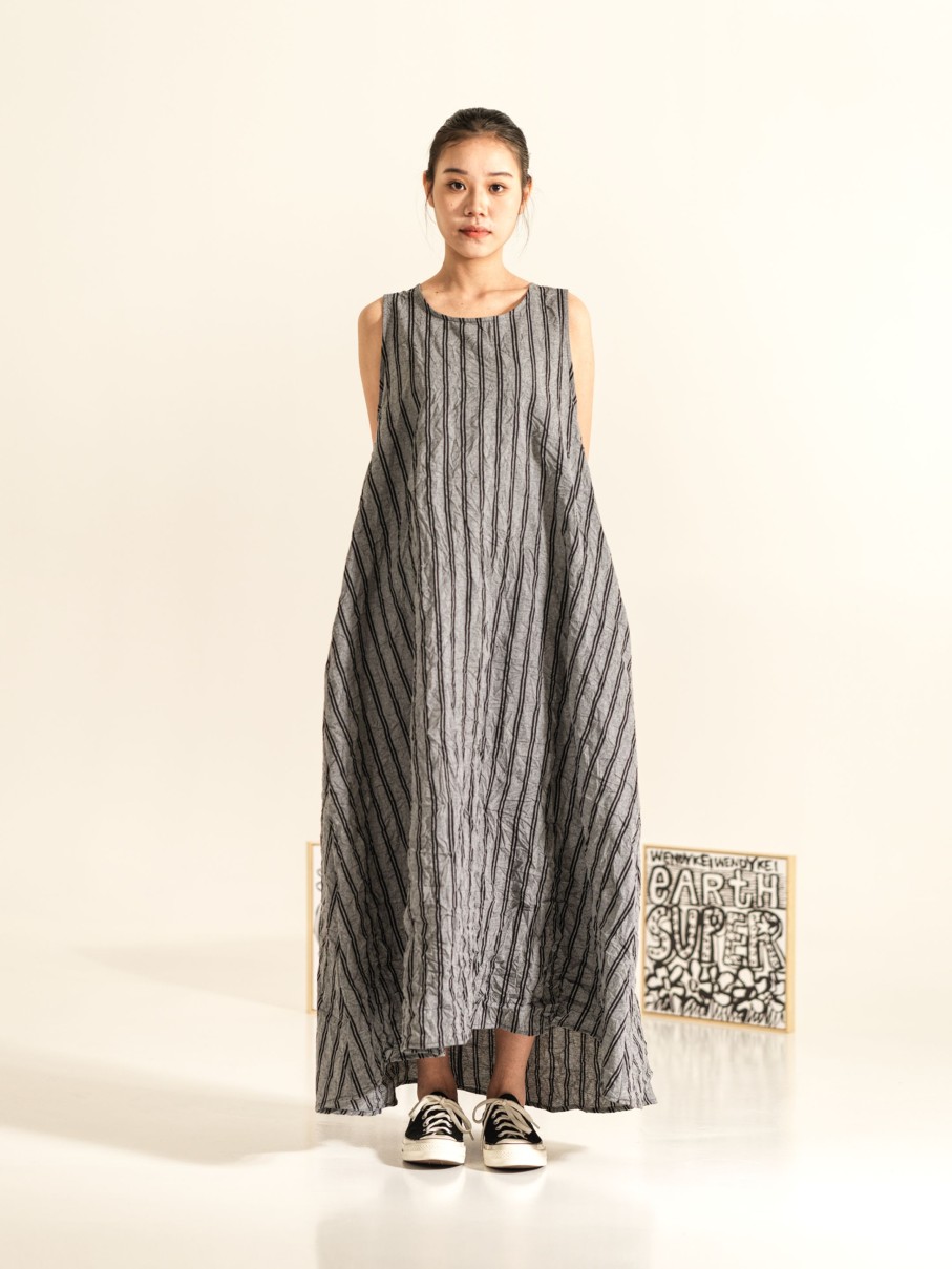 WENDYKEI Striped Sleeveless Dress With Wrinkled Effect