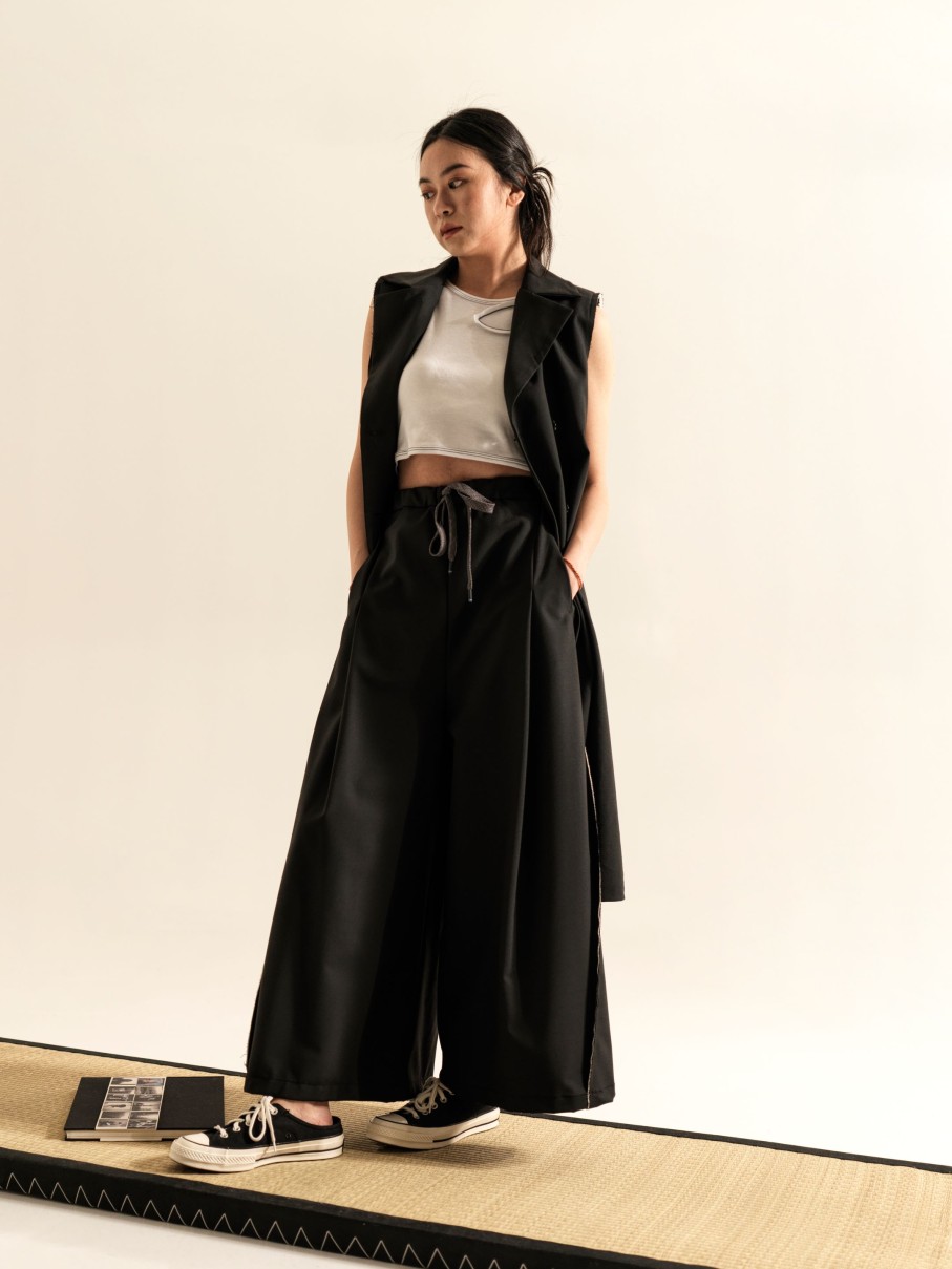 WENDYKEI Palazzo Trousers With Side Ecru Profiles