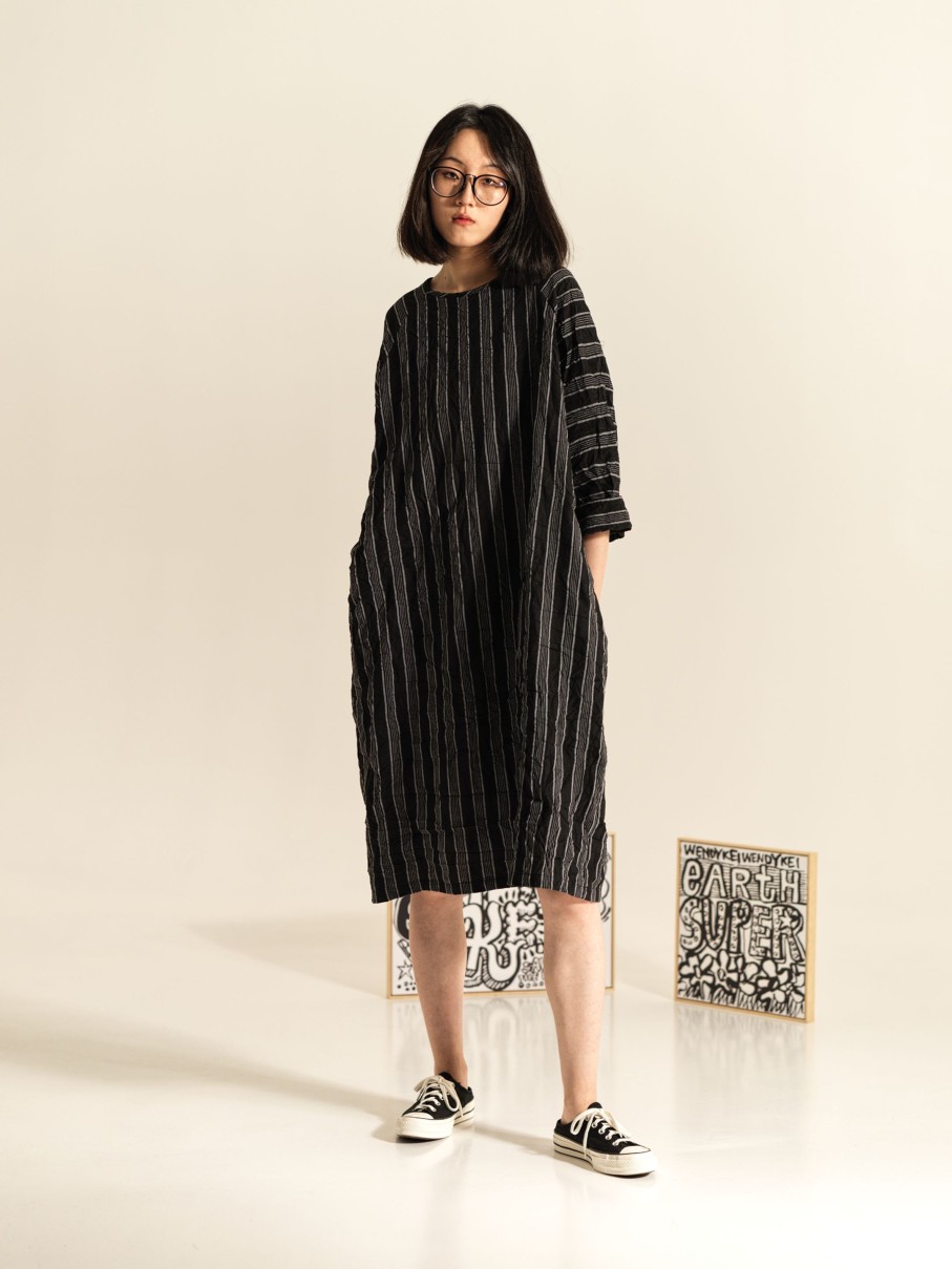 WENDYKEI Wrinkled Effect Striped Midi Dress