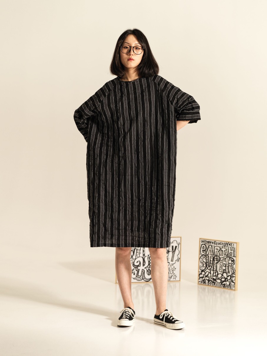 WENDYKEI Wrinkled Effect Striped Midi Dress