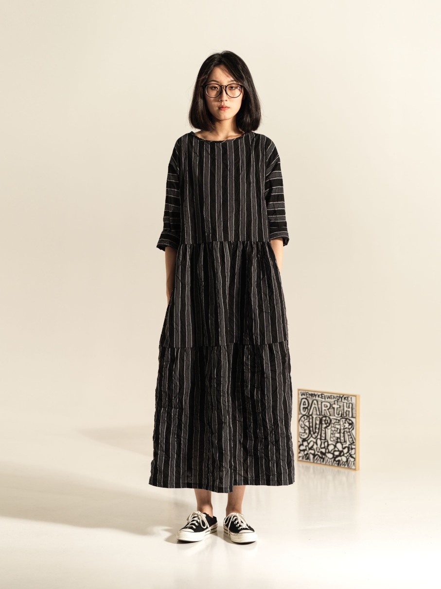 WENDYKEI Wrinkled Effect Striped Long Dress