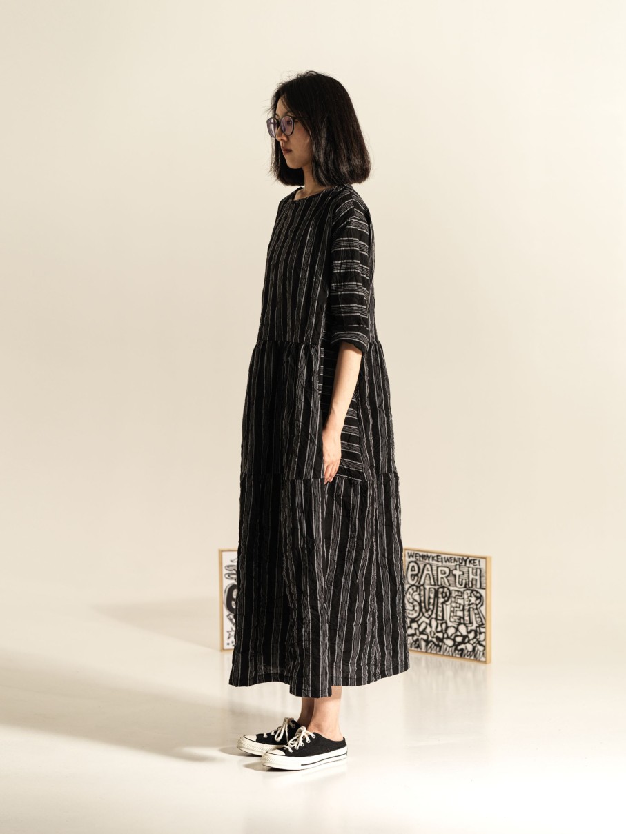 WENDYKEI Wrinkled Effect Striped Long Dress