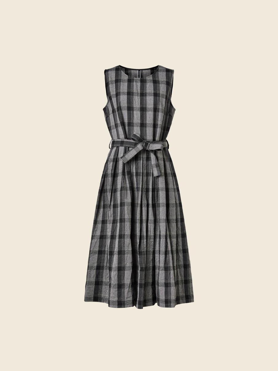 WENDYKEI Sleeveless Dress In Gray Tartan Fabric With Belt