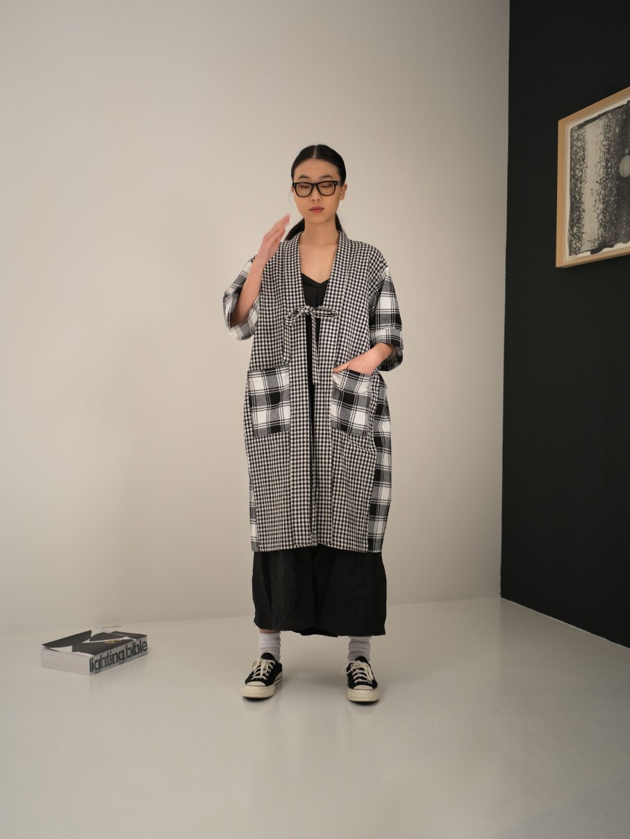 WENDYKEI B/W Checked Patchwork Cardigan