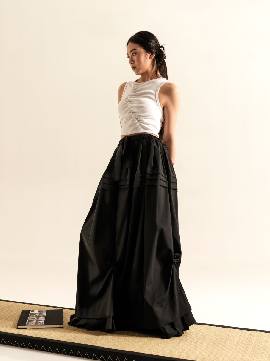 WENDYKEI Long Skirt With Side Draping And Plated Ruffle Hem