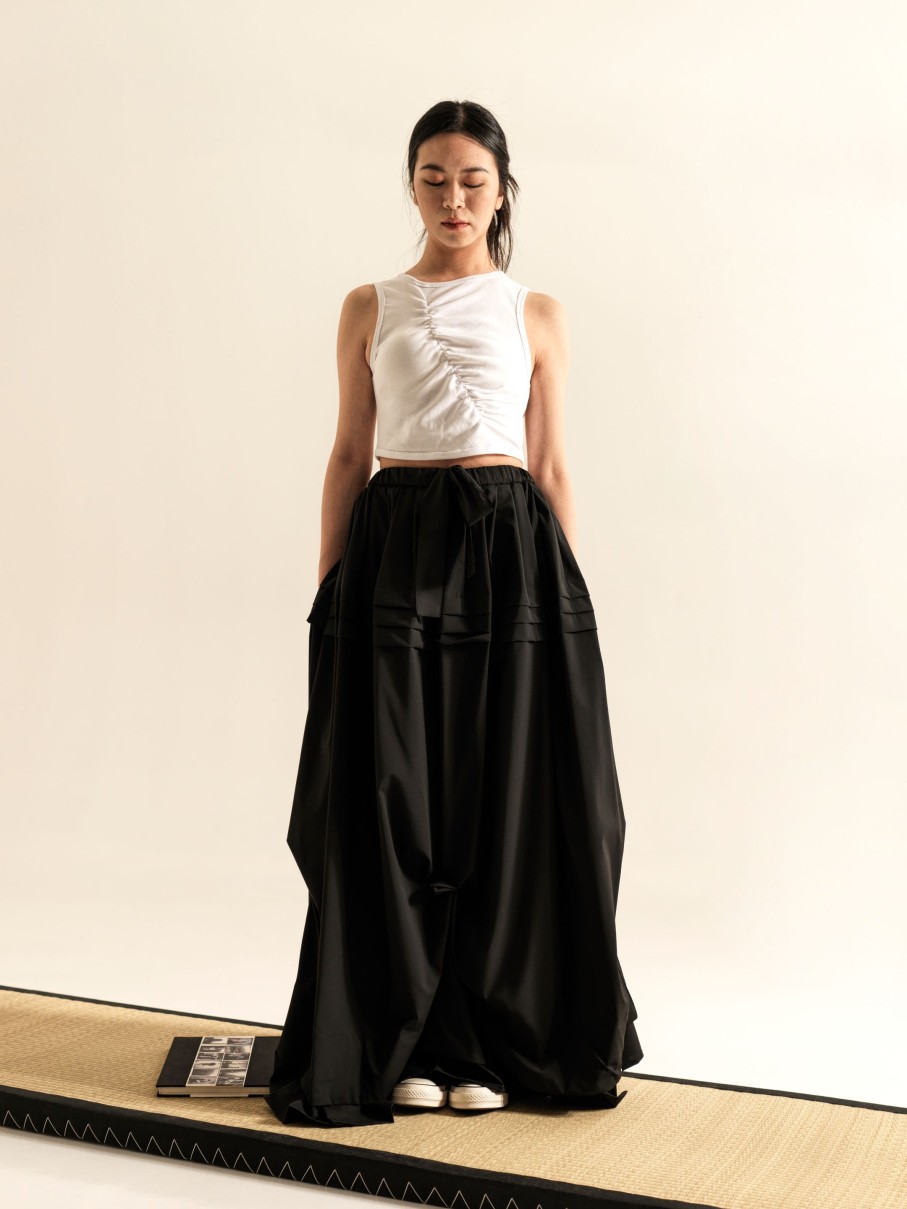 WENDYKEI Long Skirt With Side Draping And Plated Ruffle Hem