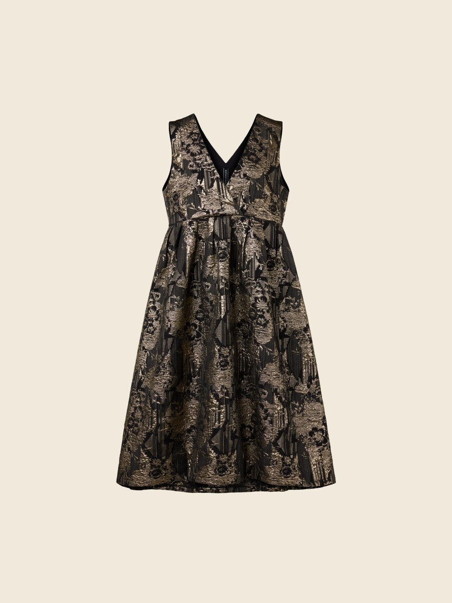 WENDYKEI Elegant Dress In Gold Jacquard Fabric