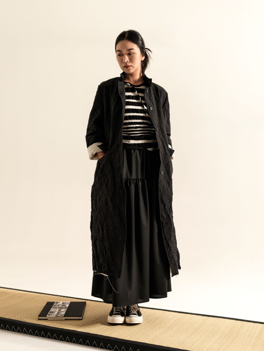 WENDYKEI Overcoat In Wrinkled Effect Fabric With Korean Collar