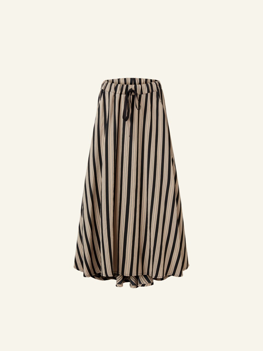 WENDYKEI Striped Viscose Blend Long Skirt