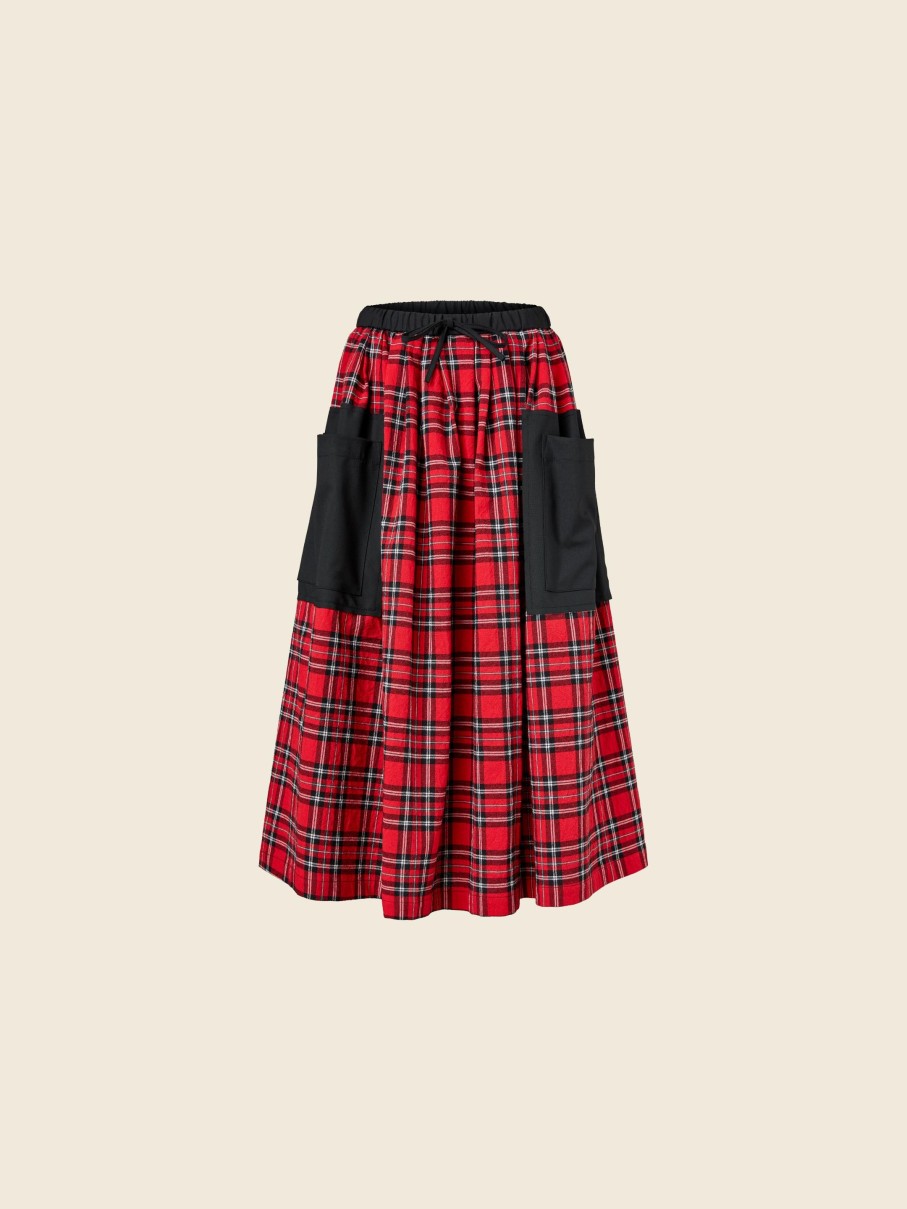 WENDYKEI Red Scottish Tartan Skirt With Big Pockets