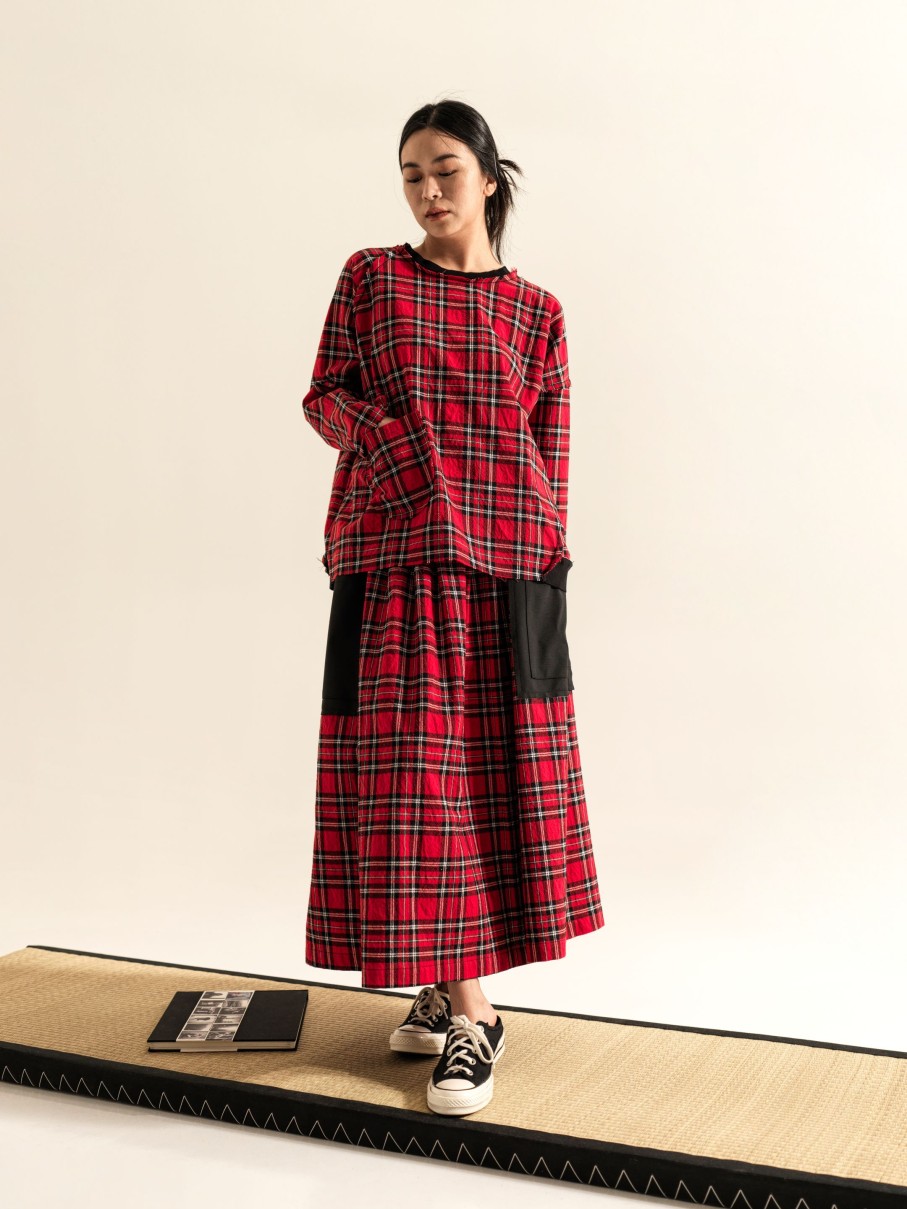 WENDYKEI Red Scottish Tartan Skirt With Big Pockets